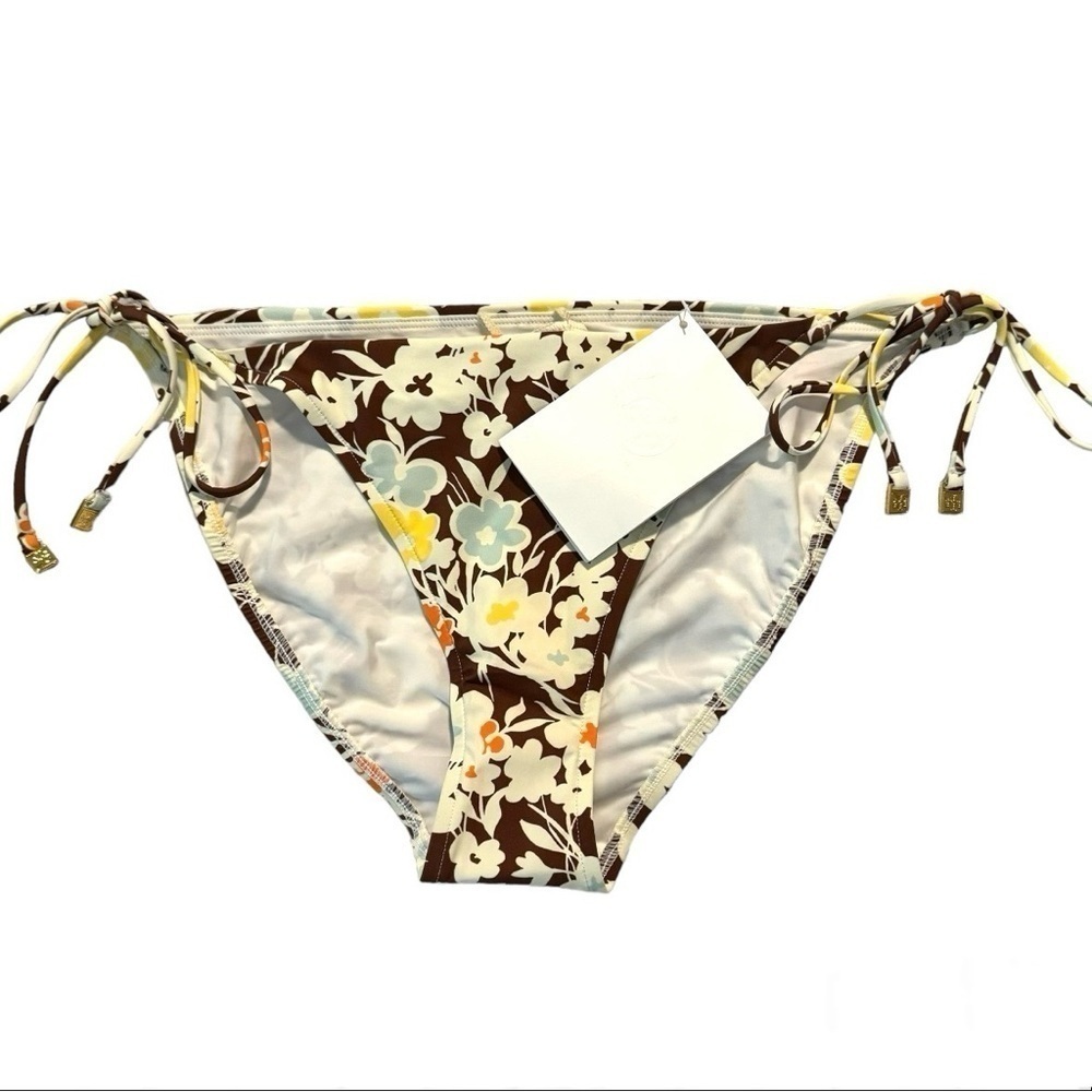 Tory Burch String Floral Bikini Bottom SZ Large CLR BR/YEL/OR/WH NEW